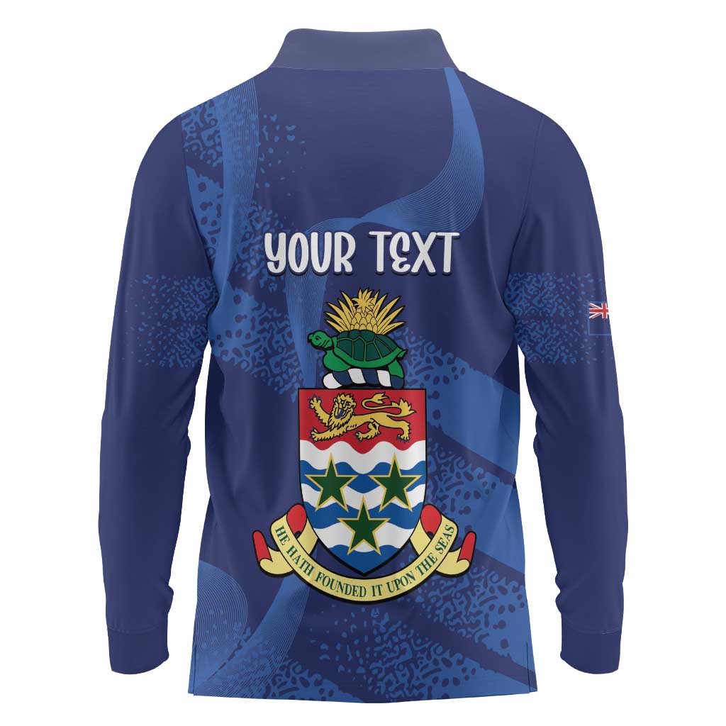 Personalised Cayman Islands Long Sleeve Polo Shirt Coat Of Arms Grunge Style - Wonder Print Shop