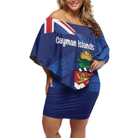 Personalised Cayman Islands Off Shoulder Short Dress Coat Of Arms Grunge Style - Wonder Print Shop