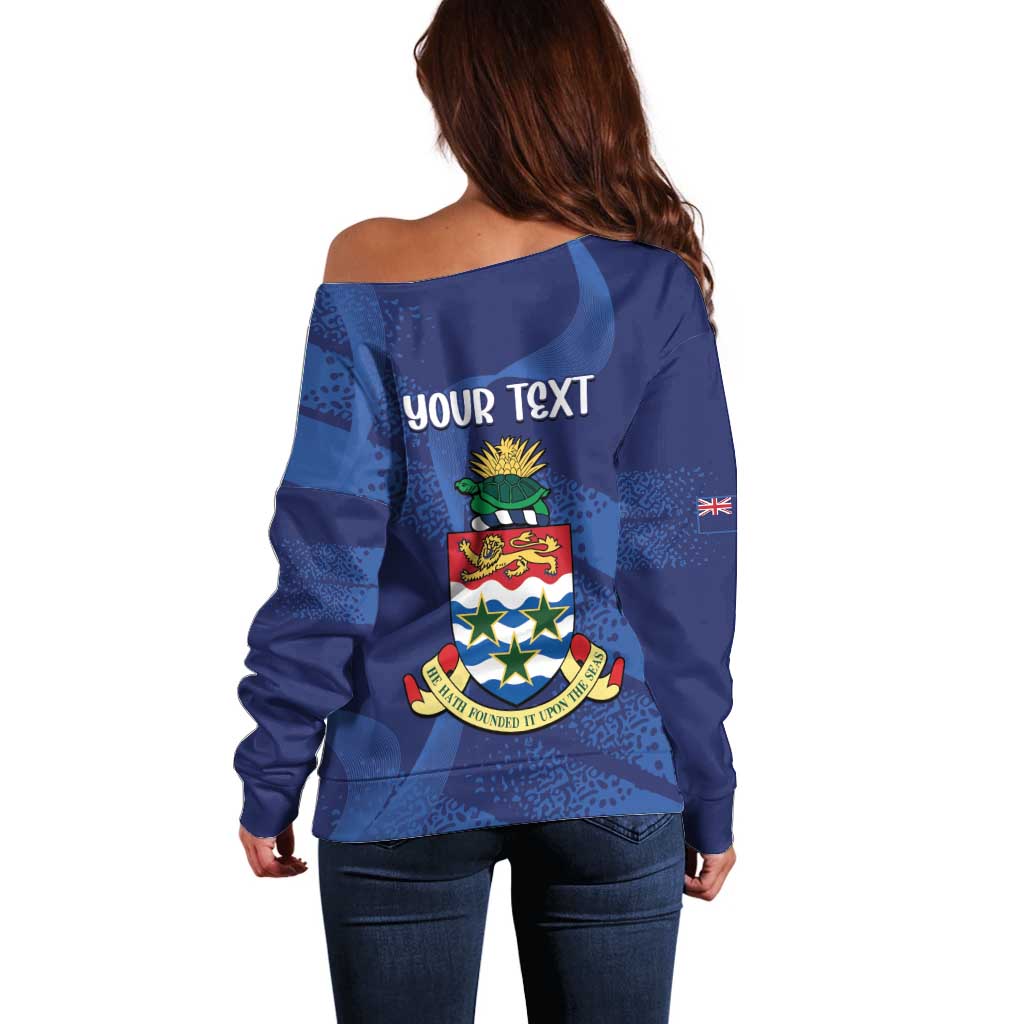 Personalised Cayman Islands Off Shoulder Sweater Coat Of Arms Grunge Style - Wonder Print Shop