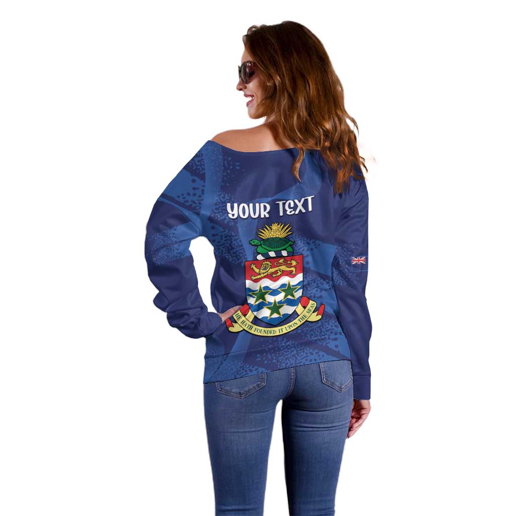 Personalised Cayman Islands Off Shoulder Sweater Coat Of Arms Grunge Style - Wonder Print Shop