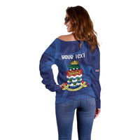Personalised Cayman Islands Off Shoulder Sweater Coat Of Arms Grunge Style - Wonder Print Shop