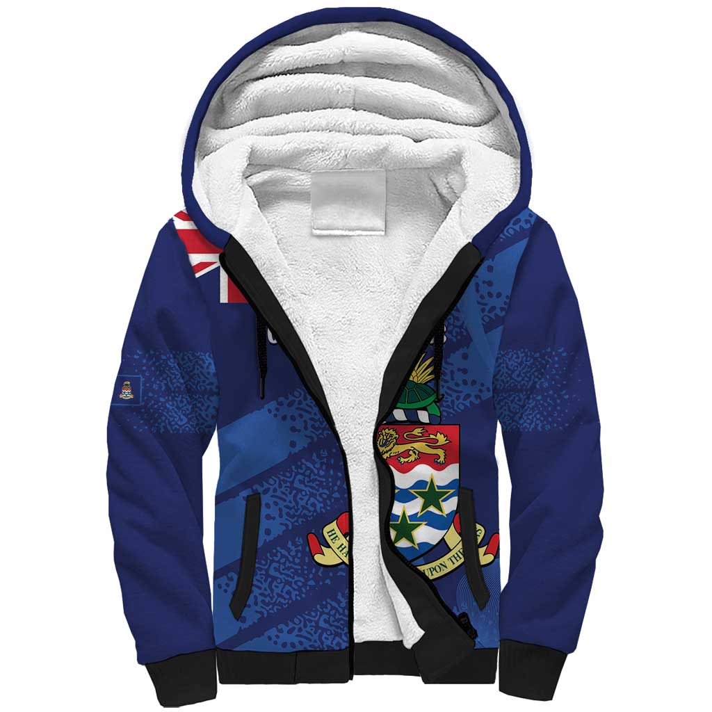 Personalised Cayman Islands Sherpa Hoodie Coat Of Arms Grunge Style - Wonder Print Shop
