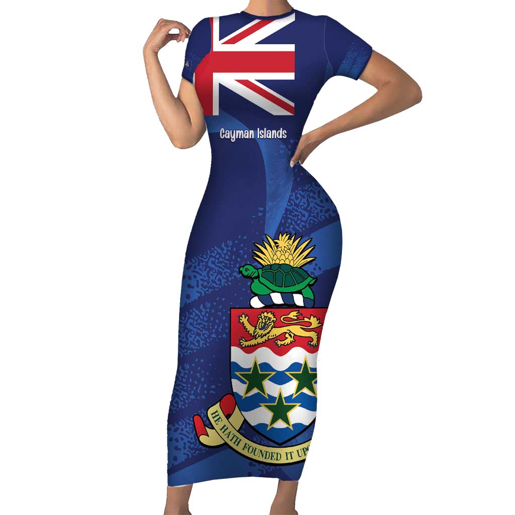 Personalised Cayman Islands Short Sleeve Bodycon Dress Coat Of Arms Grunge Style - Wonder Print Shop