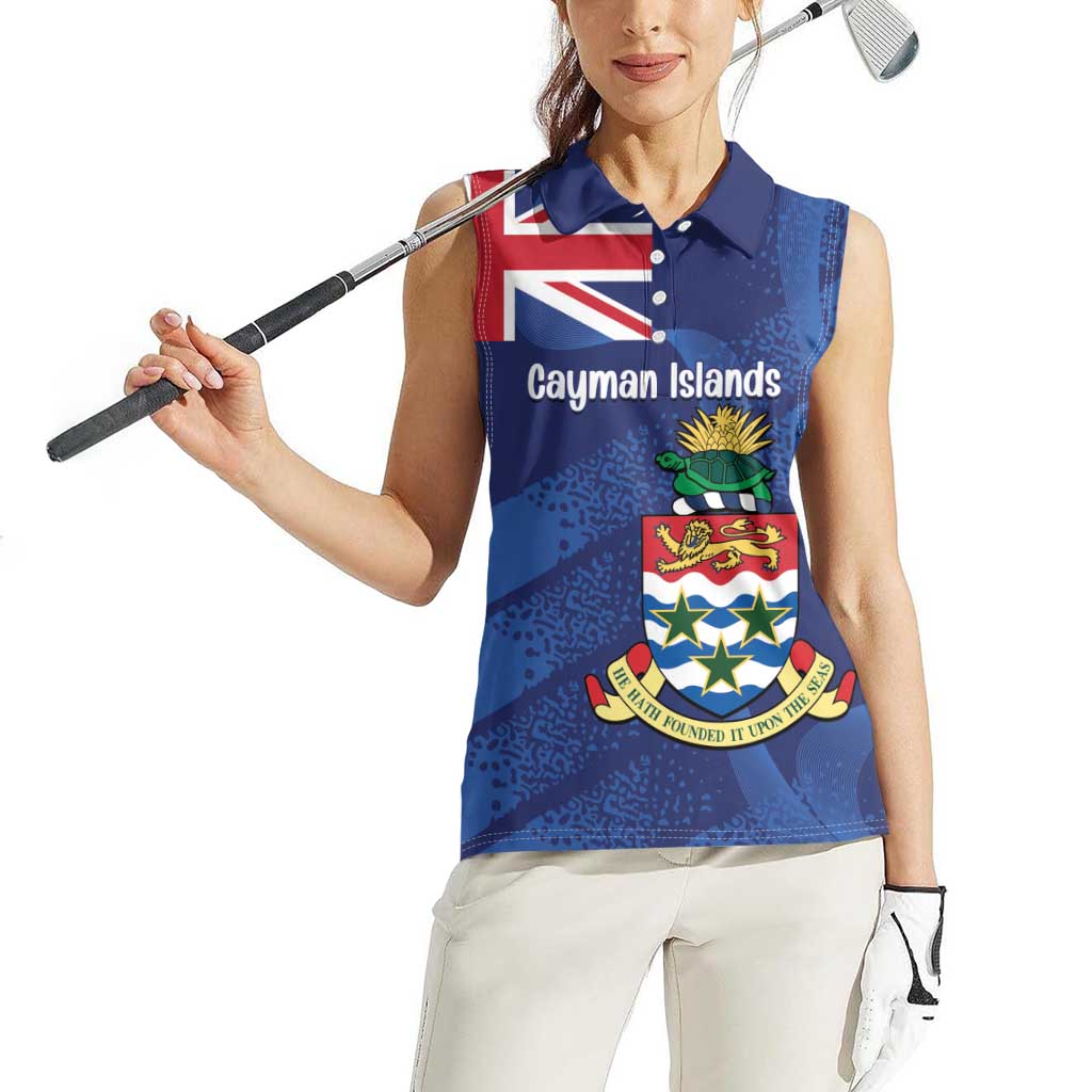 Personalised Cayman Islands Women Sleeveless Polo Shirt Coat Of Arms Grunge Style - Wonder Print Shop