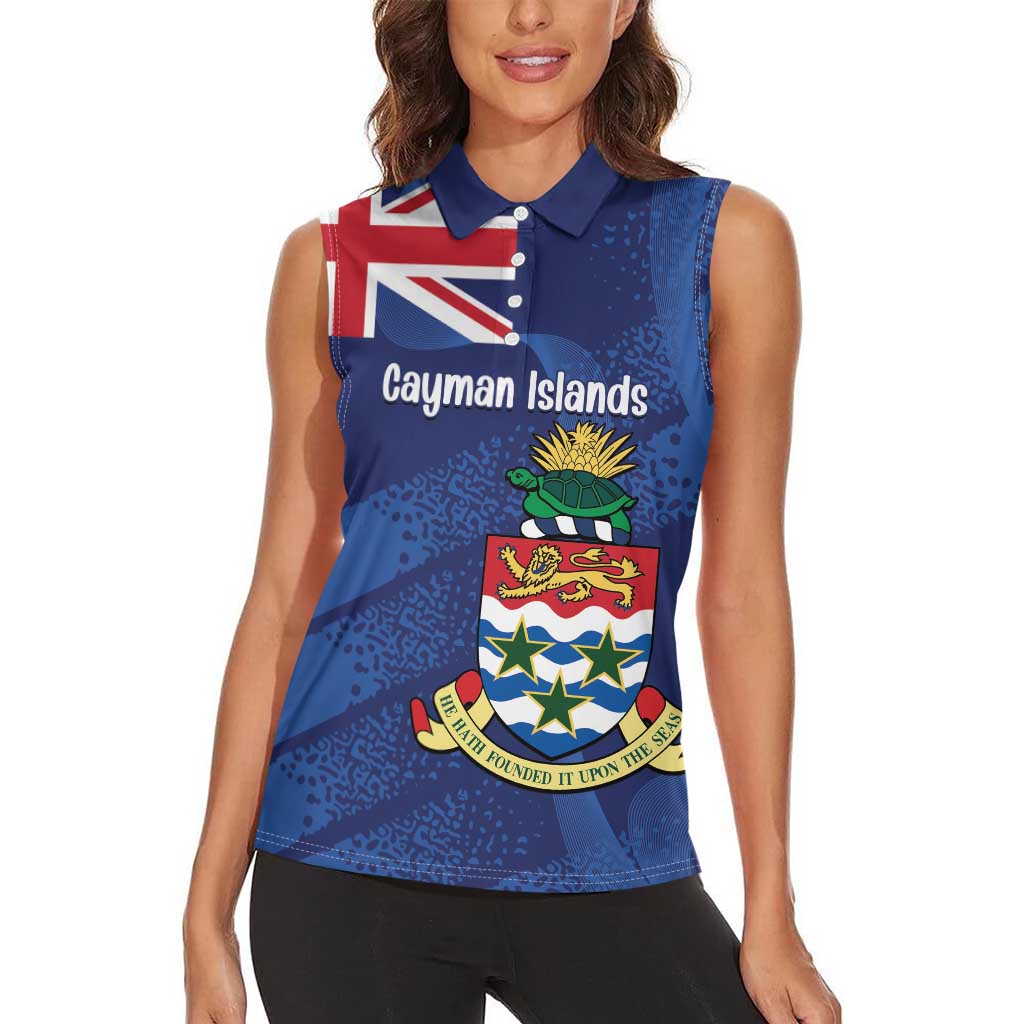 Personalised Cayman Islands Women Sleeveless Polo Shirt Coat Of Arms Grunge Style - Wonder Print Shop