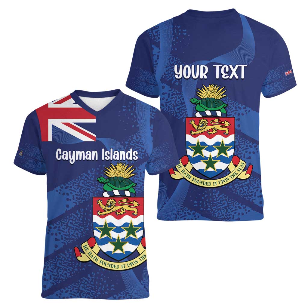 Personalised Cayman Islands Women V-Neck T-Shirt Coat Of Arms Grunge Style - Wonder Print Shop