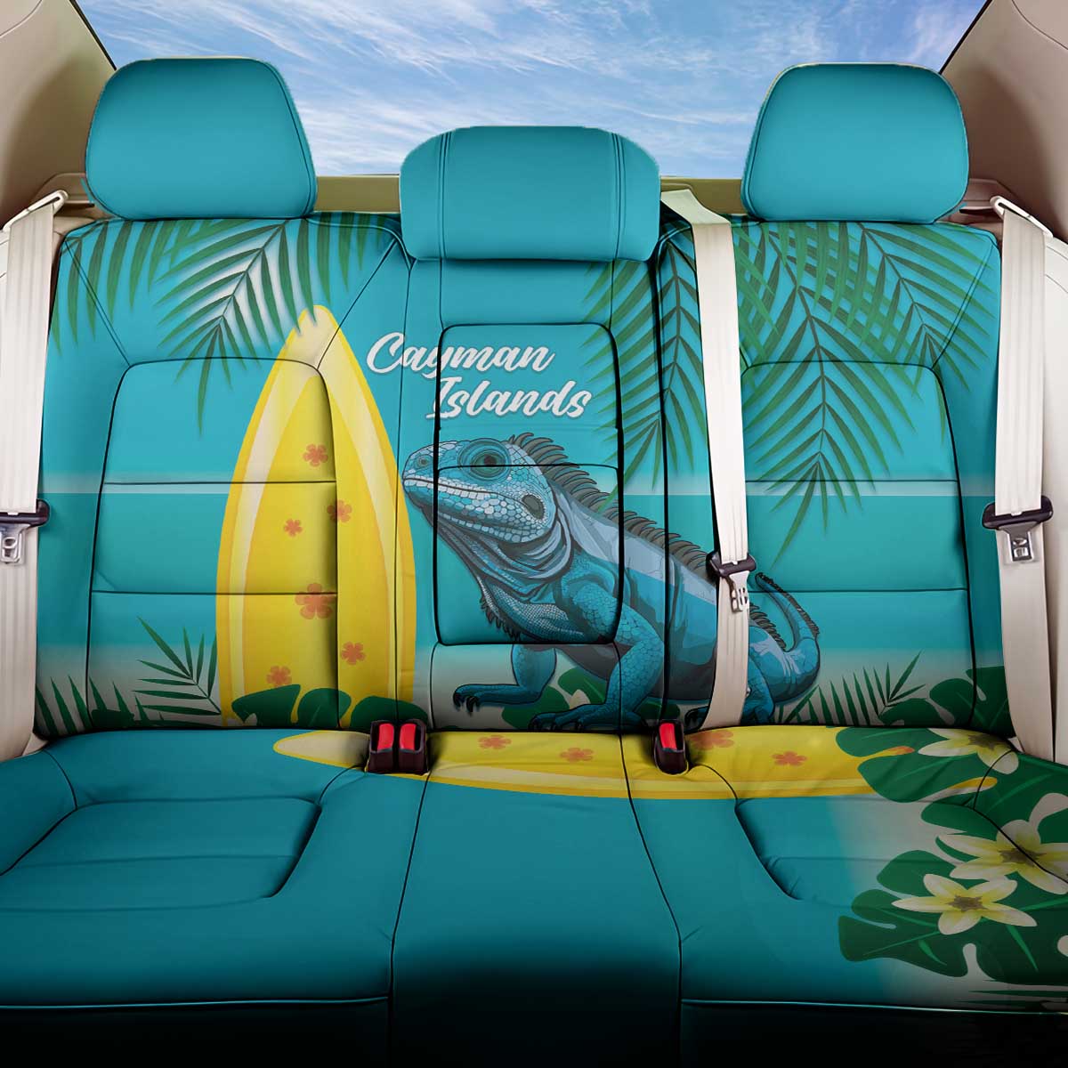Blue Iguana Cayman Islands Back Car Seat Cover Turquoise Tropical Vibes - Wonder Print Shop
