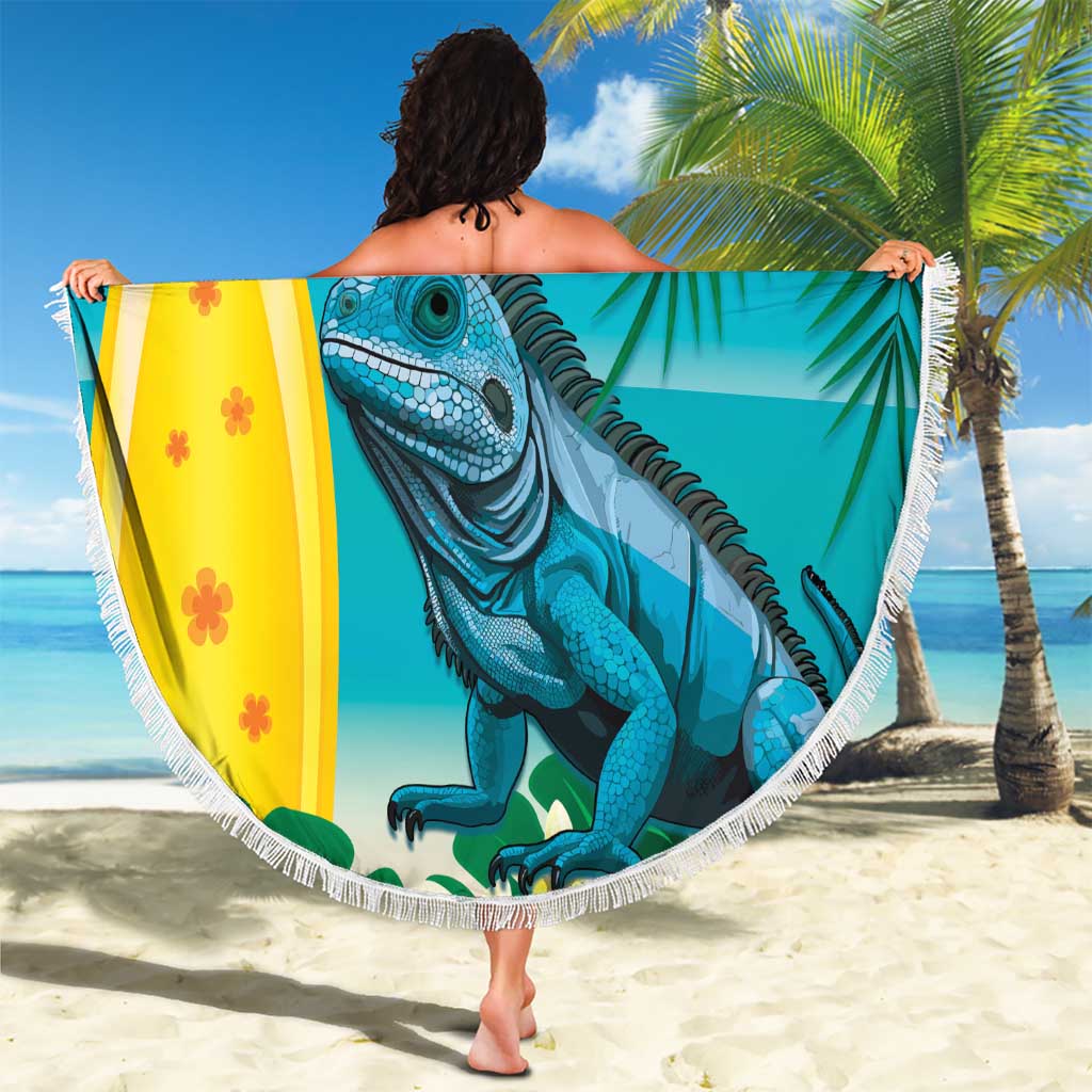 Blue Iguana Cayman Islands Beach Blanket Turquoise Tropical Vibes - Wonder Print Shop