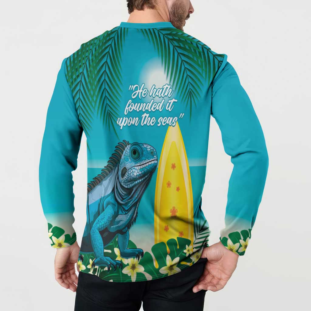 Blue Iguana Cayman Islands Button Sweatshirt Turquoise Tropical Vibes - Wonder Print Shop