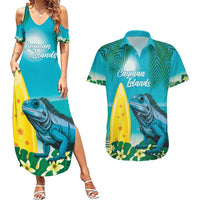 Blue Iguana Cayman Islands Couples Matching Summer Maxi Dress and Hawaiian Shirt Turquoise Tropical Vibes