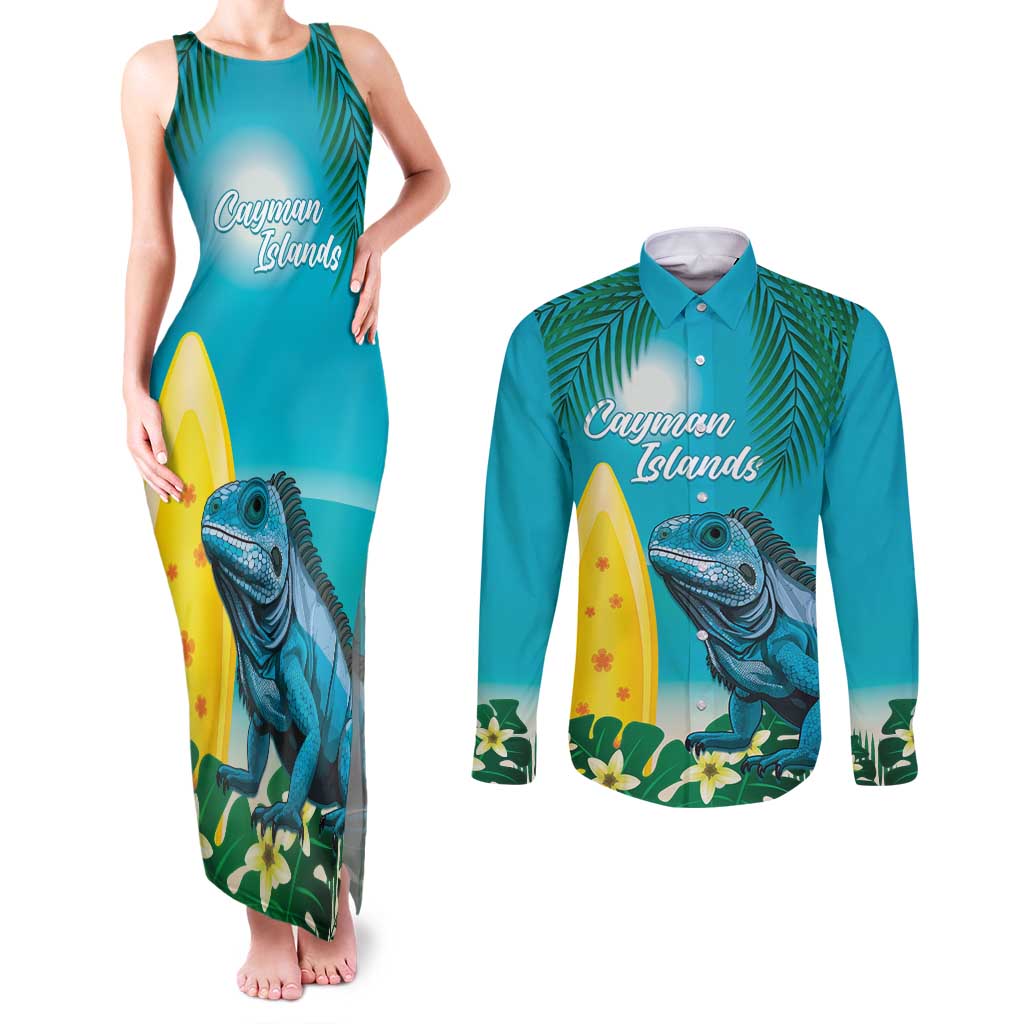 Blue Iguana Cayman Islands Couples Matching Tank Maxi Dress and Long Sleeve Button Shirt Turquoise Tropical Vibes