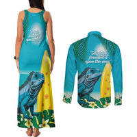 Blue Iguana Cayman Islands Couples Matching Tank Maxi Dress and Long Sleeve Button Shirt Turquoise Tropical Vibes