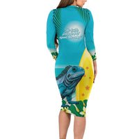 Blue Iguana Cayman Islands Family Matching Long Sleeve Bodycon Dress and Hawaiian Shirt Turquoise Tropical Vibes - Wonder Print Shop