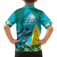 Blue Iguana Cayman Islands Family Matching Off The Shoulder Long Sleeve Dress and Hawaiian Shirt Turquoise Tropical Vibes