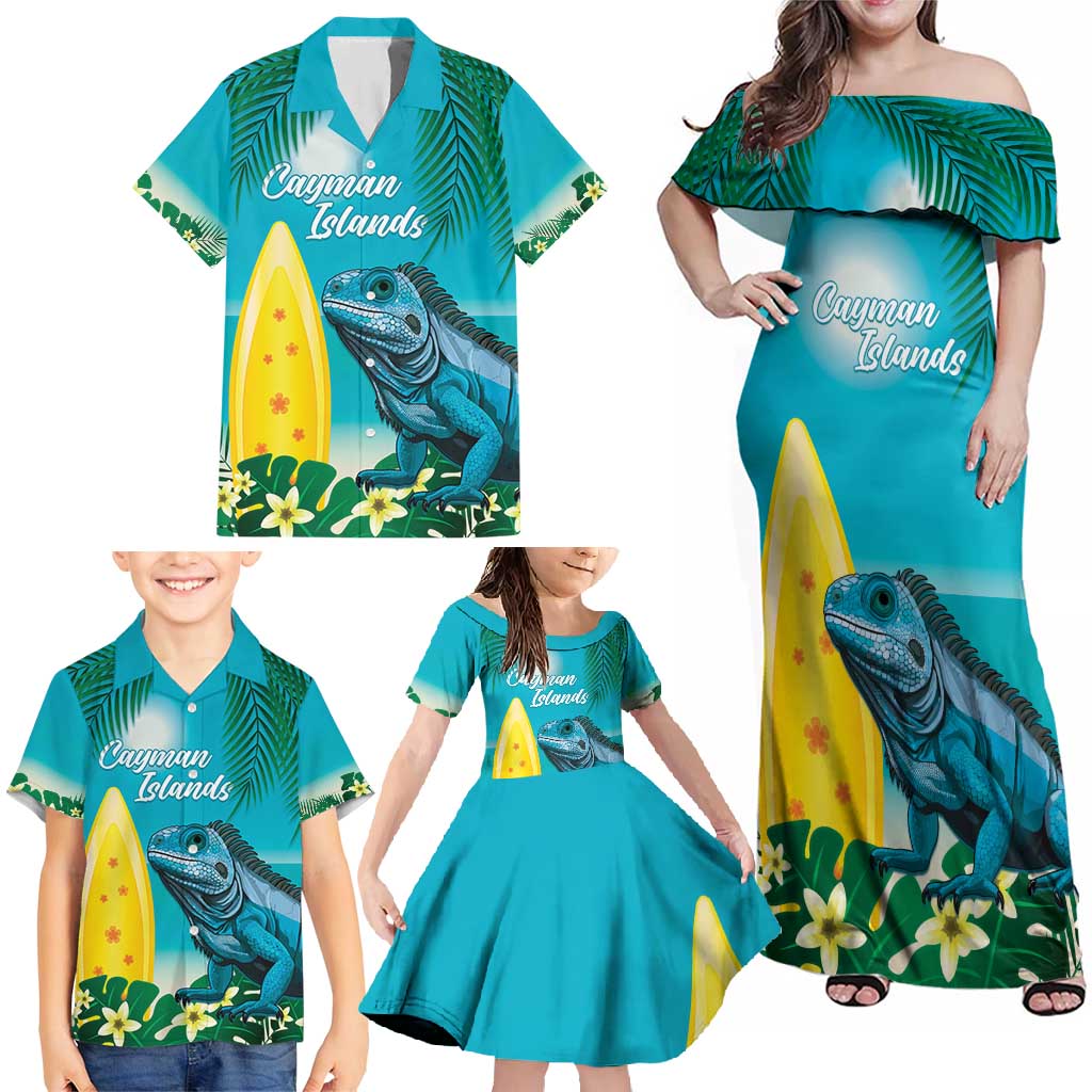 Blue Iguana Cayman Islands Family Matching Off Shoulder Maxi Dress and Hawaiian Shirt Turquoise Tropical Vibes - Wonder Print Shop