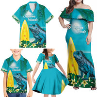 Blue Iguana Cayman Islands Family Matching Off Shoulder Maxi Dress and Hawaiian Shirt Turquoise Tropical Vibes - Wonder Print Shop