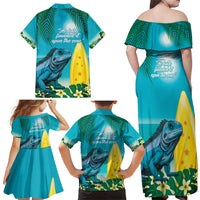 Blue Iguana Cayman Islands Family Matching Off Shoulder Maxi Dress and Hawaiian Shirt Turquoise Tropical Vibes - Wonder Print Shop