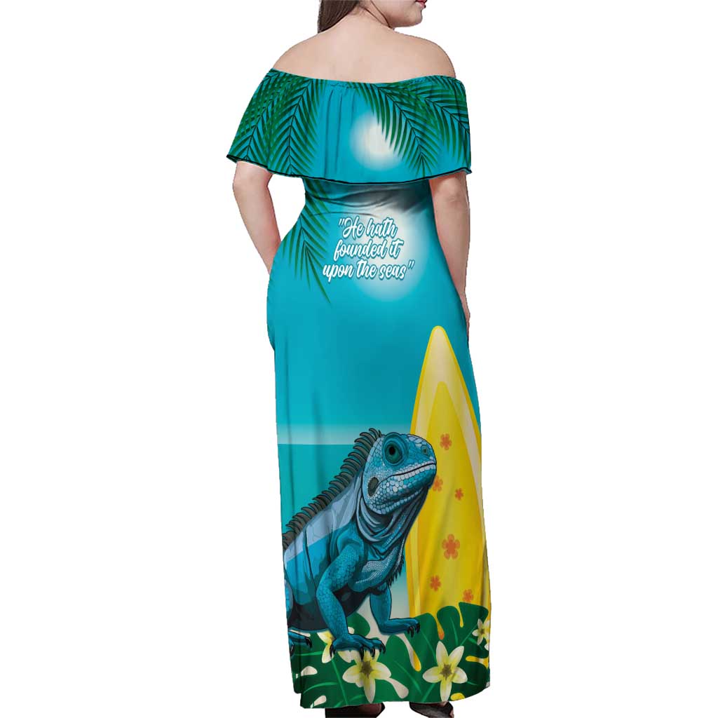 Blue Iguana Cayman Islands Family Matching Off Shoulder Maxi Dress and Hawaiian Shirt Turquoise Tropical Vibes - Wonder Print Shop