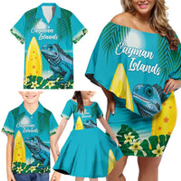 Blue Iguana Cayman Islands Family Matching Off Shoulder Short Dress and Hawaiian Shirt Turquoise Tropical Vibes - Wonder Print Shop