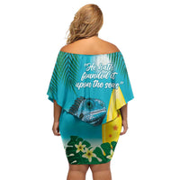 Blue Iguana Cayman Islands Family Matching Off Shoulder Short Dress and Hawaiian Shirt Turquoise Tropical Vibes - Wonder Print Shop