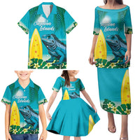 Blue Iguana Cayman Islands Family Matching Puletasi and Hawaiian Shirt Turquoise Tropical Vibes