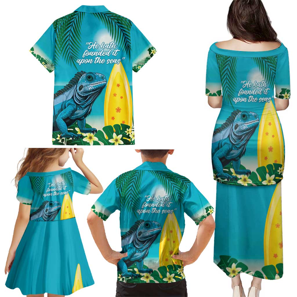 Blue Iguana Cayman Islands Family Matching Puletasi and Hawaiian Shirt Turquoise Tropical Vibes