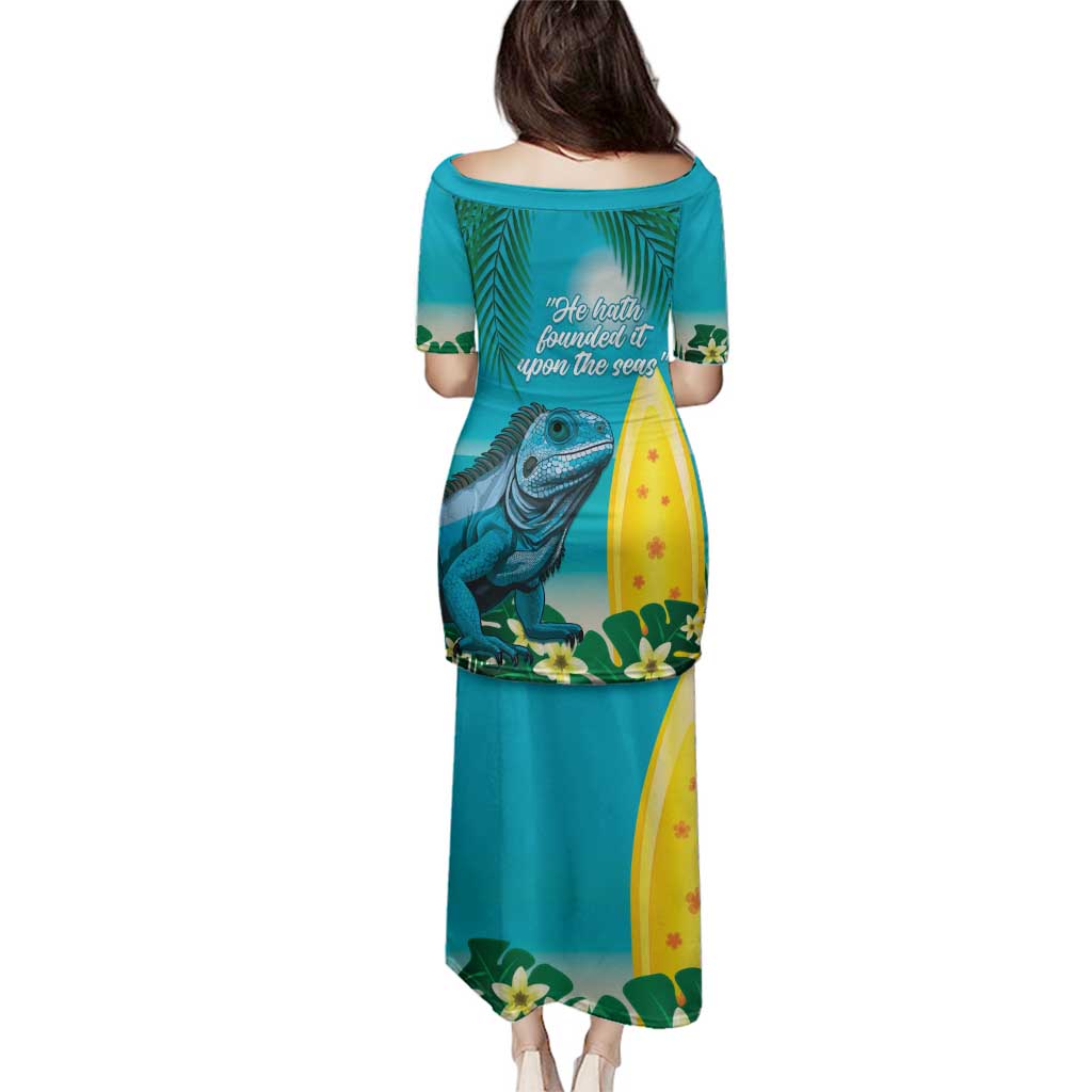 Blue Iguana Cayman Islands Family Matching Puletasi and Hawaiian Shirt Turquoise Tropical Vibes