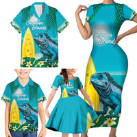 Blue Iguana Cayman Islands Family Matching Short Sleeve Bodycon Dress and Hawaiian Shirt Turquoise Tropical Vibes - Wonder Print Shop