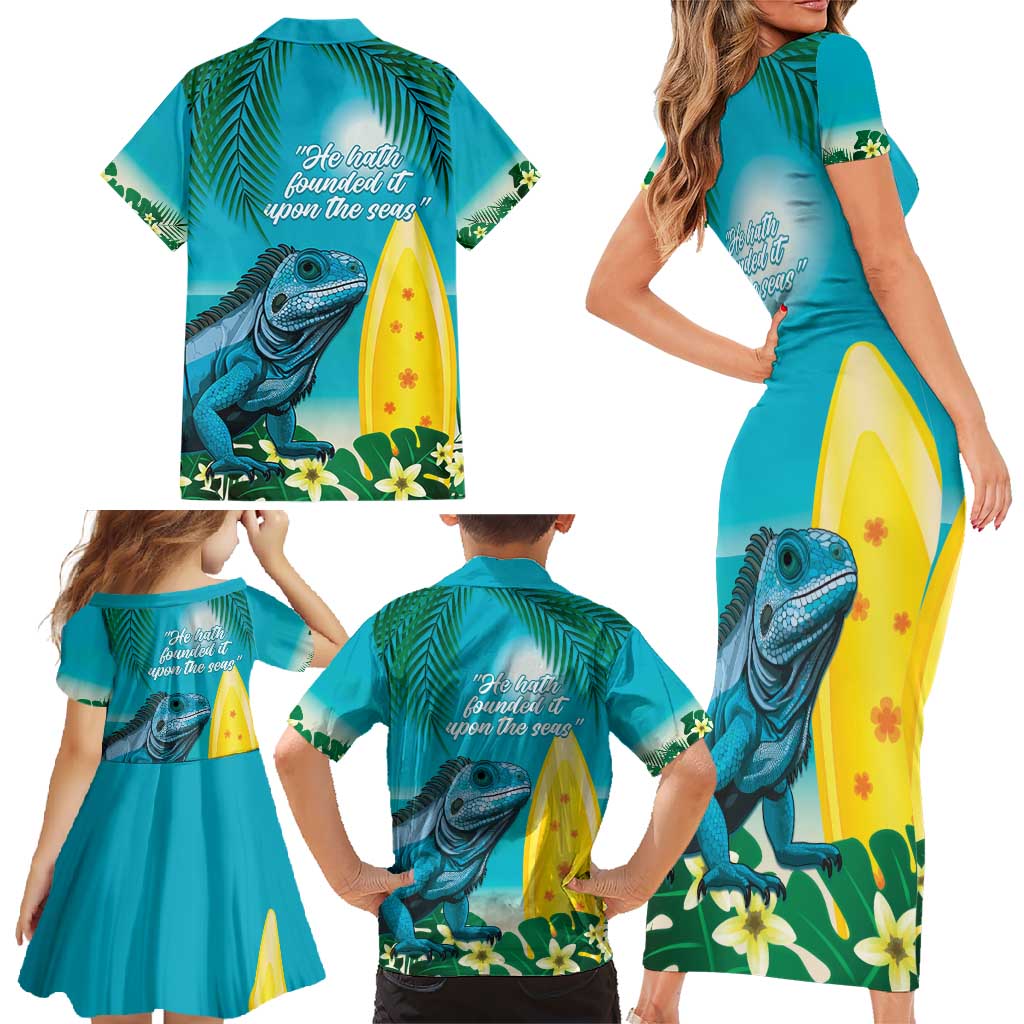 Blue Iguana Cayman Islands Family Matching Short Sleeve Bodycon Dress and Hawaiian Shirt Turquoise Tropical Vibes - Wonder Print Shop