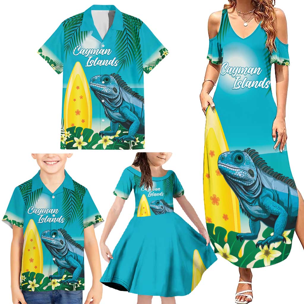 Blue Iguana Cayman Islands Family Matching Summer Maxi Dress and Hawaiian Shirt Turquoise Tropical Vibes - Wonder Print Shop