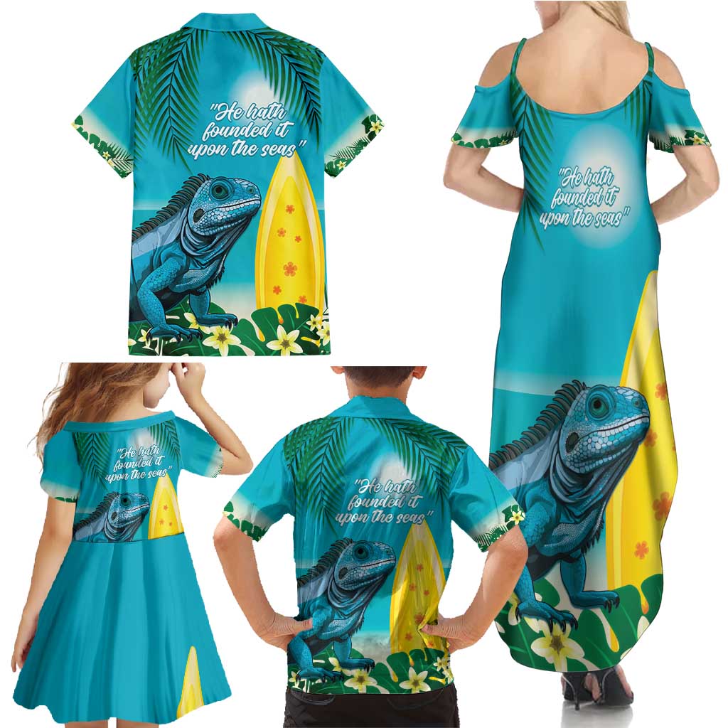 Blue Iguana Cayman Islands Family Matching Summer Maxi Dress and Hawaiian Shirt Turquoise Tropical Vibes - Wonder Print Shop