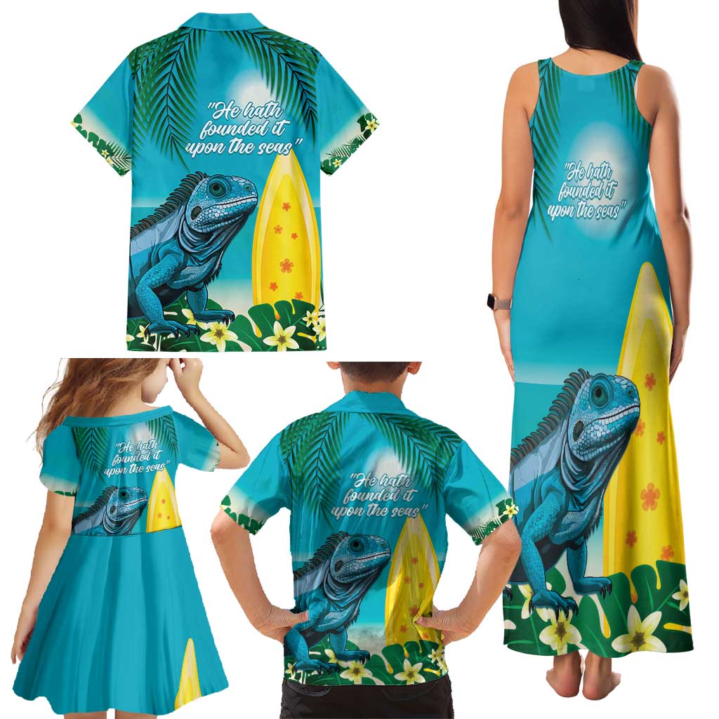 Blue Iguana Cayman Islands Family Matching Tank Maxi Dress and Hawaiian Shirt Turquoise Tropical Vibes - Wonder Print Shop