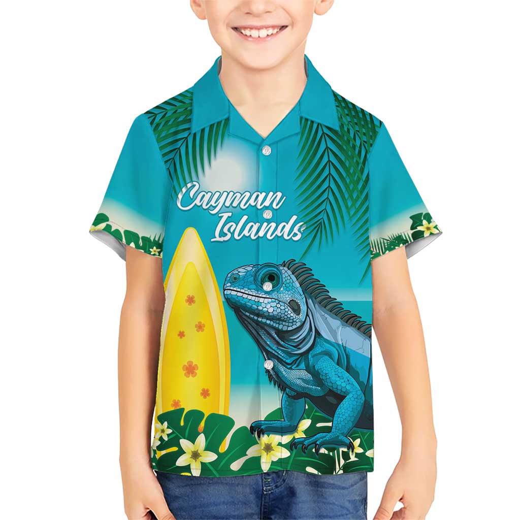 Blue Iguana Cayman Islands Kid Hawaiian Shirt Turquoise Tropical Vibes - Wonder Print Shop