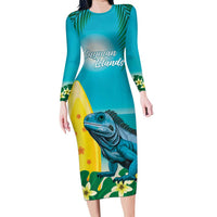 Blue Iguana Cayman Islands Long Sleeve Bodycon Dress Turquoise Tropical Vibes - Wonder Print Shop
