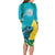 Blue Iguana Cayman Islands Long Sleeve Bodycon Dress Turquoise Tropical Vibes - Wonder Print Shop
