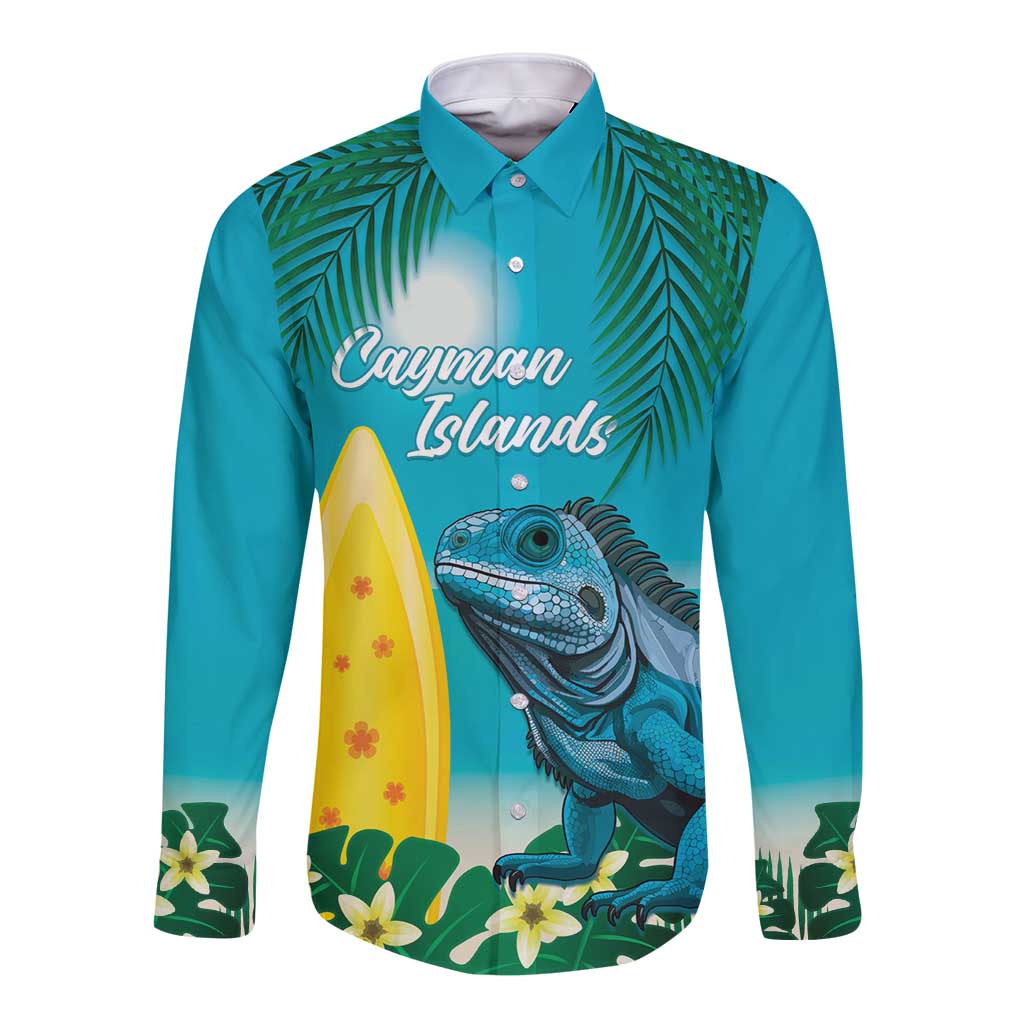Blue Iguana Cayman Islands Long Sleeve Button Shirt Turquoise Tropical Vibes