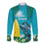 Blue Iguana Cayman Islands Long Sleeve Button Shirt Turquoise Tropical Vibes