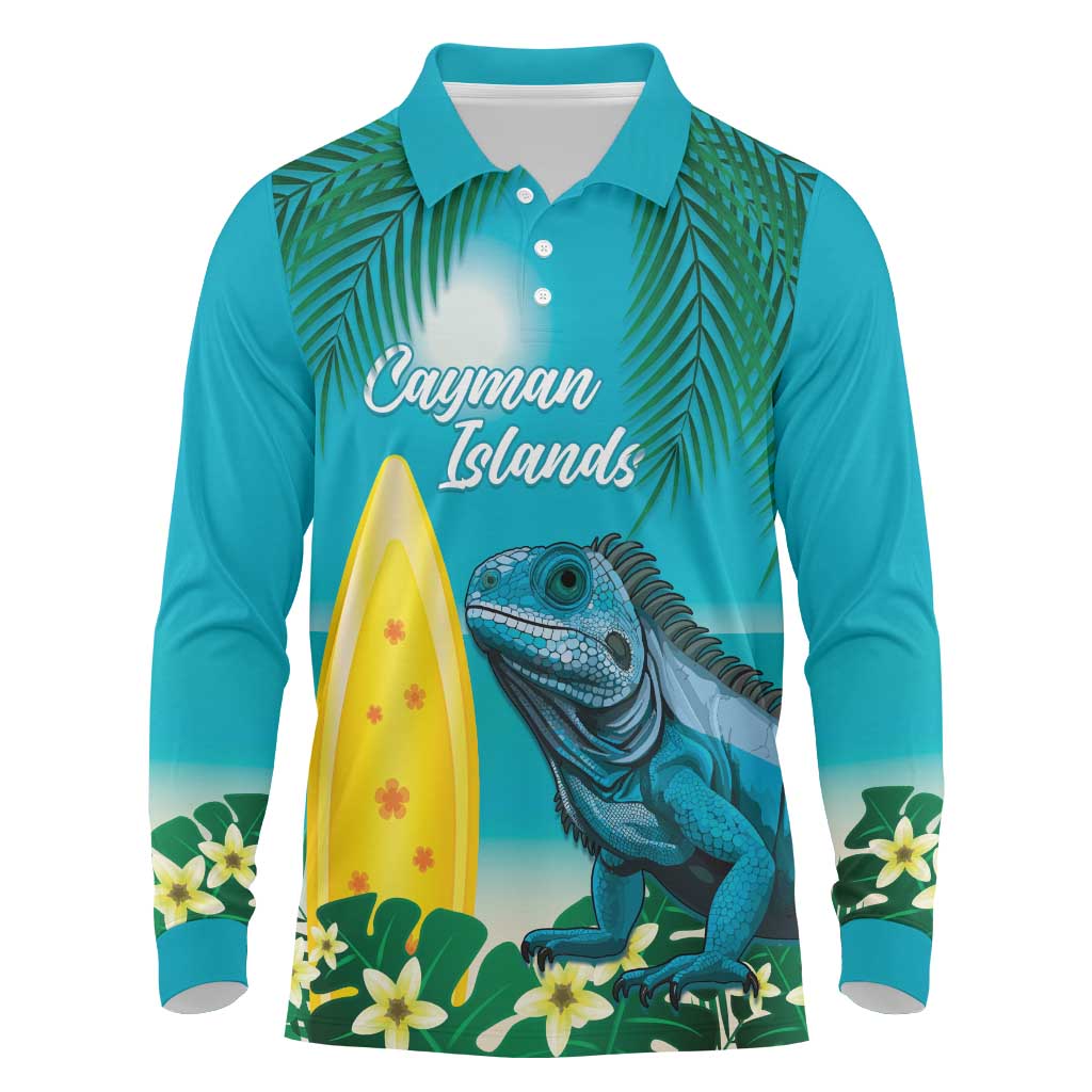 Blue Iguana Cayman Islands Long Sleeve Polo Shirt Turquoise Tropical Vibes - Wonder Print Shop