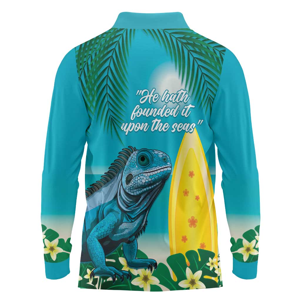 Blue Iguana Cayman Islands Long Sleeve Polo Shirt Turquoise Tropical Vibes - Wonder Print Shop