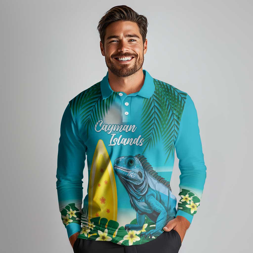 Blue Iguana Cayman Islands Long Sleeve Polo Shirt Turquoise Tropical Vibes - Wonder Print Shop