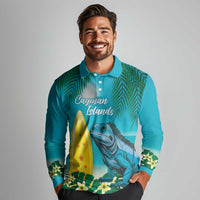 Blue Iguana Cayman Islands Long Sleeve Polo Shirt Turquoise Tropical Vibes - Wonder Print Shop