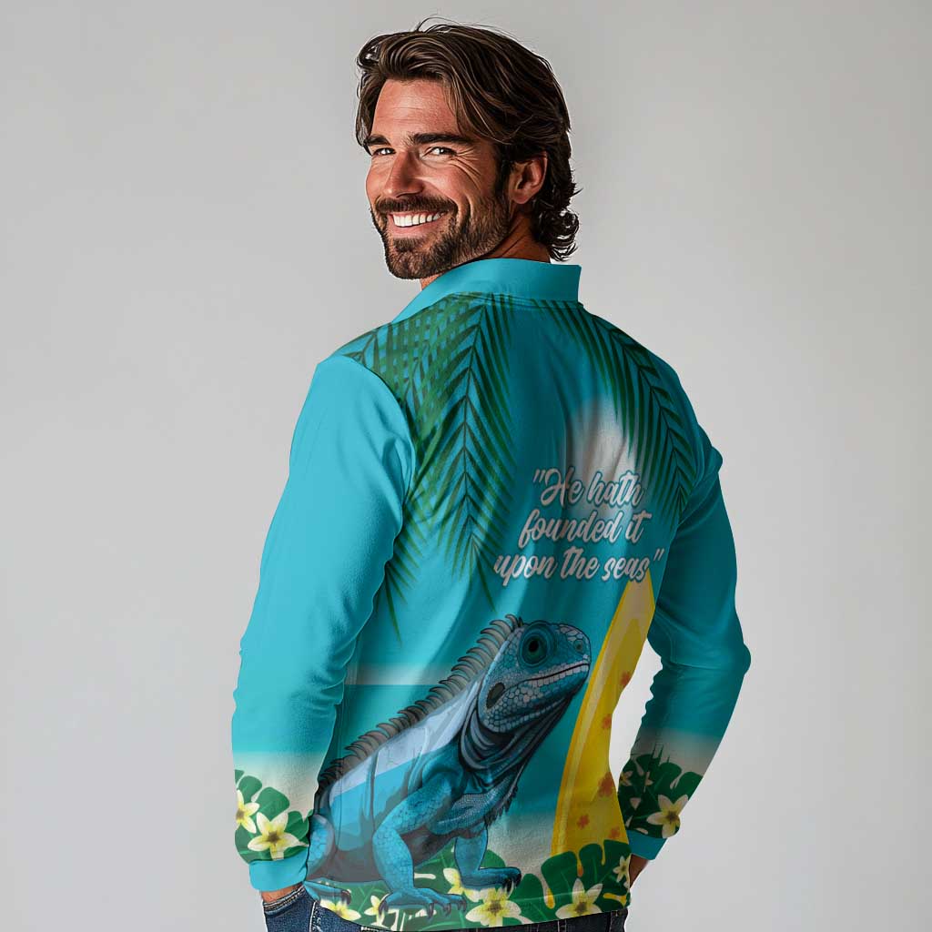 Blue Iguana Cayman Islands Long Sleeve Polo Shirt Turquoise Tropical Vibes - Wonder Print Shop