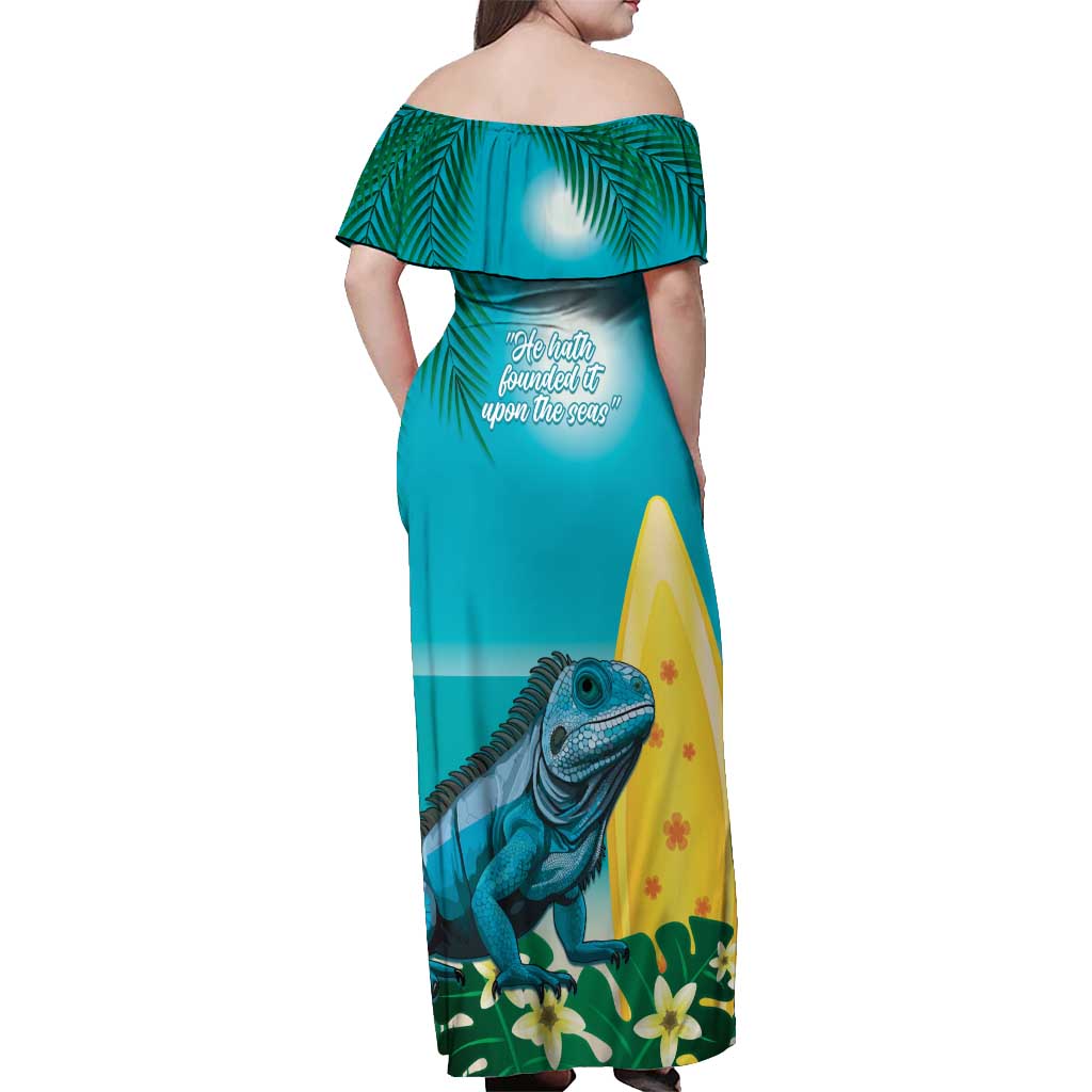 Blue Iguana Cayman Islands Off Shoulder Maxi Dress Turquoise Tropical Vibes - Wonder Print Shop