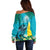 Blue Iguana Cayman Islands Off Shoulder Sweater Turquoise Tropical Vibes - Wonder Print Shop