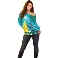 Blue Iguana Cayman Islands Off Shoulder Sweater Turquoise Tropical Vibes - Wonder Print Shop