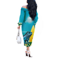 Blue Iguana Cayman Islands Off The Shoulder Long Sleeve Dress Turquoise Tropical Vibes - Wonder Print Shop