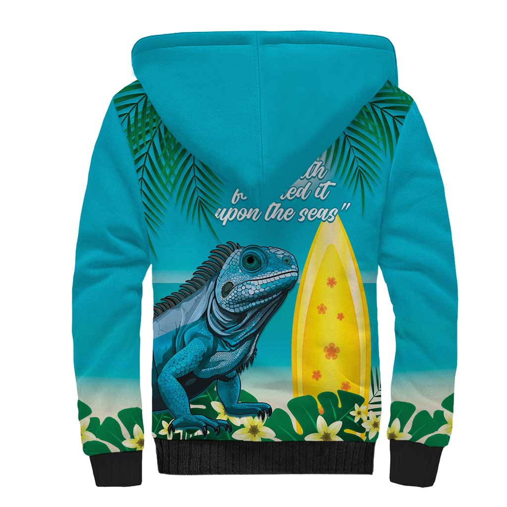 Blue Iguana Cayman Islands Sherpa Hoodie Turquoise Tropical Vibes - Wonder Print Shop