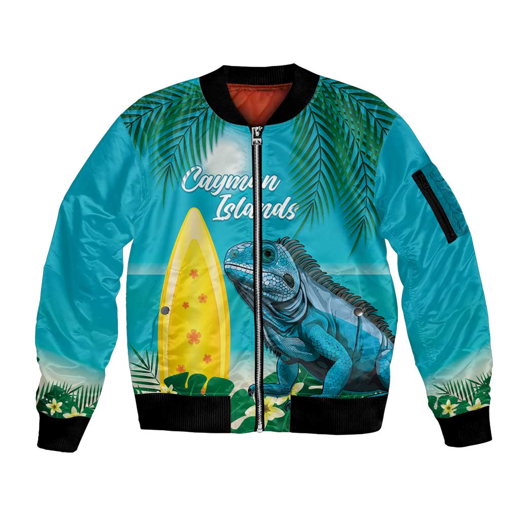 Blue Iguana Cayman Islands Sleeve Zip Bomber Jacket Turquoise Tropical Vibes - Wonder Print Shop