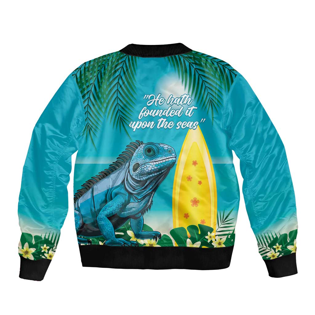 Blue Iguana Cayman Islands Sleeve Zip Bomber Jacket Turquoise Tropical Vibes - Wonder Print Shop