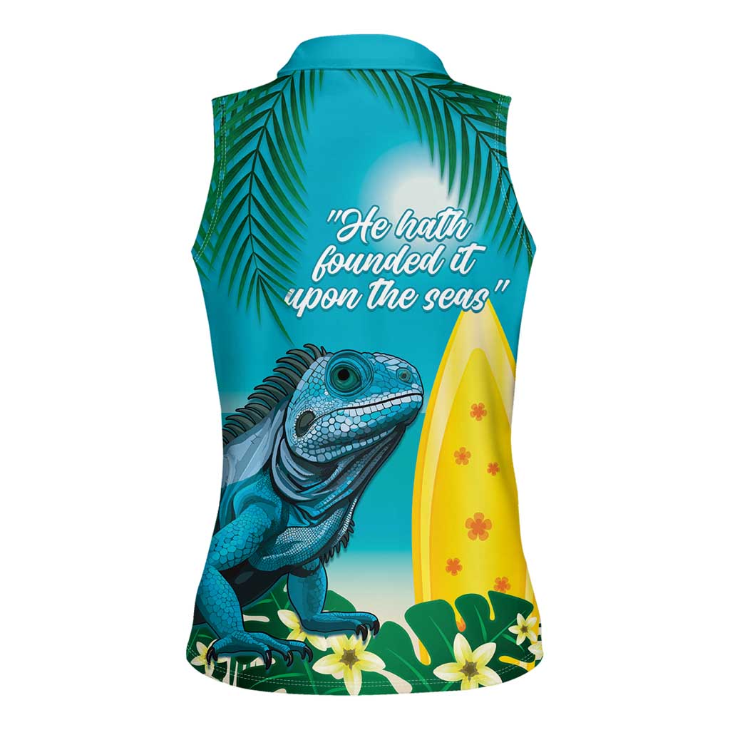 Blue Iguana Cayman Islands Women Sleeveless Polo Shirt Turquoise Tropical Vibes - Wonder Print Shop